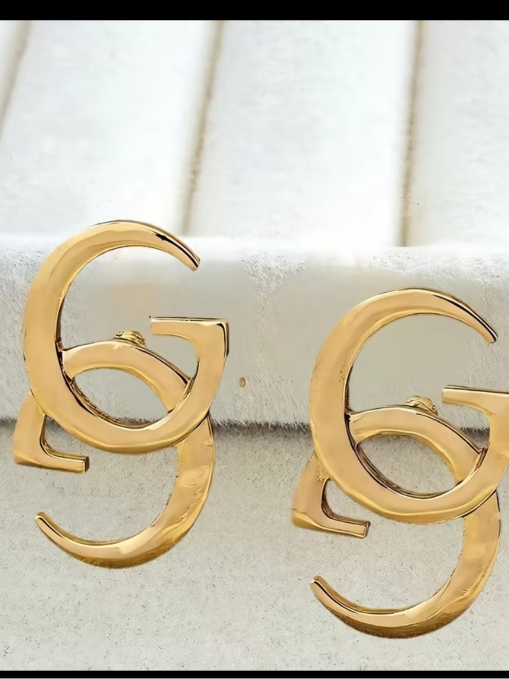 Gold Interlocking  Earrings - Women Jewelry - Picture 2 of 5